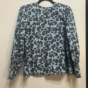 Who What Wear Light Blue Floral Puff-Sleeve Blouse